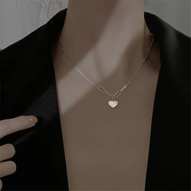 

925 Sterling Silver Link Chain Heart Pendent Necklace For Women Girls Party Jewelry Choker Collar dZ584