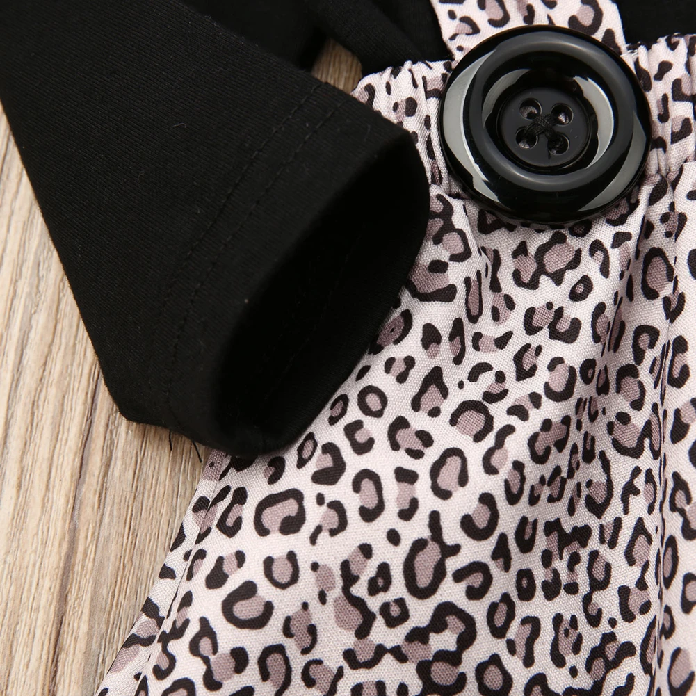 

Newborn Infant Baby Girl 0-24M Clothes Long Sleeve Romper Leopard Bib Skirt Outfit Set