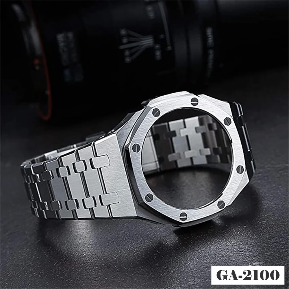 

316 Stainless Steel Watchband Silver Wristband Men's Bracelet Replacement Metal Strap for Casio GA-2100/GA-2110 Watch Chain