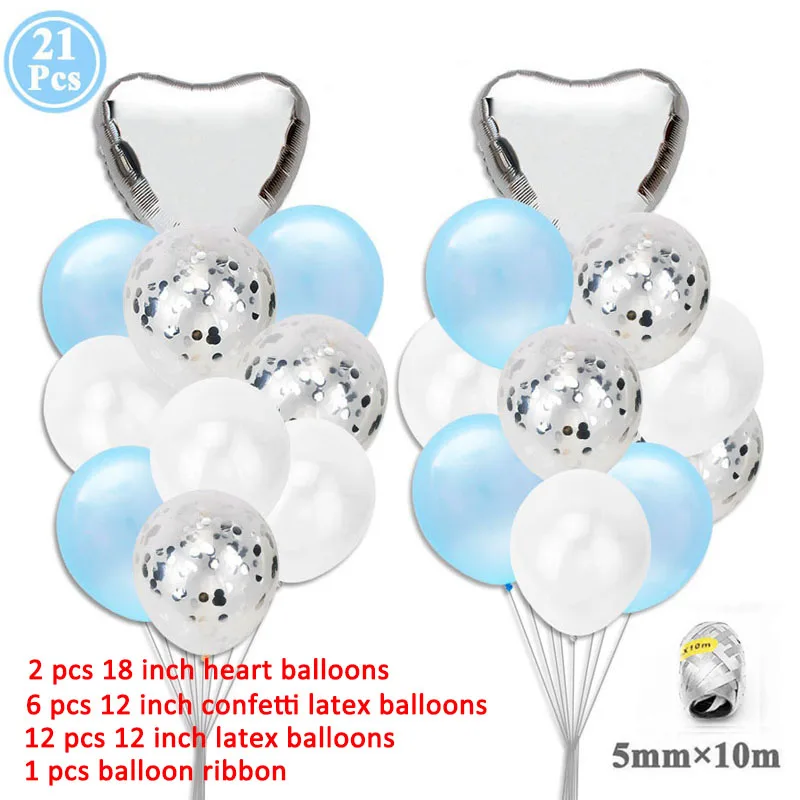 21pcs silver blue Первый день рождения розовый шар баннер украшение для вечеринки Звездная гирлянда для маленьких мальчиков и девочек мой первый 1 год поставки конфетти - Цвет: 21pcs silver blue