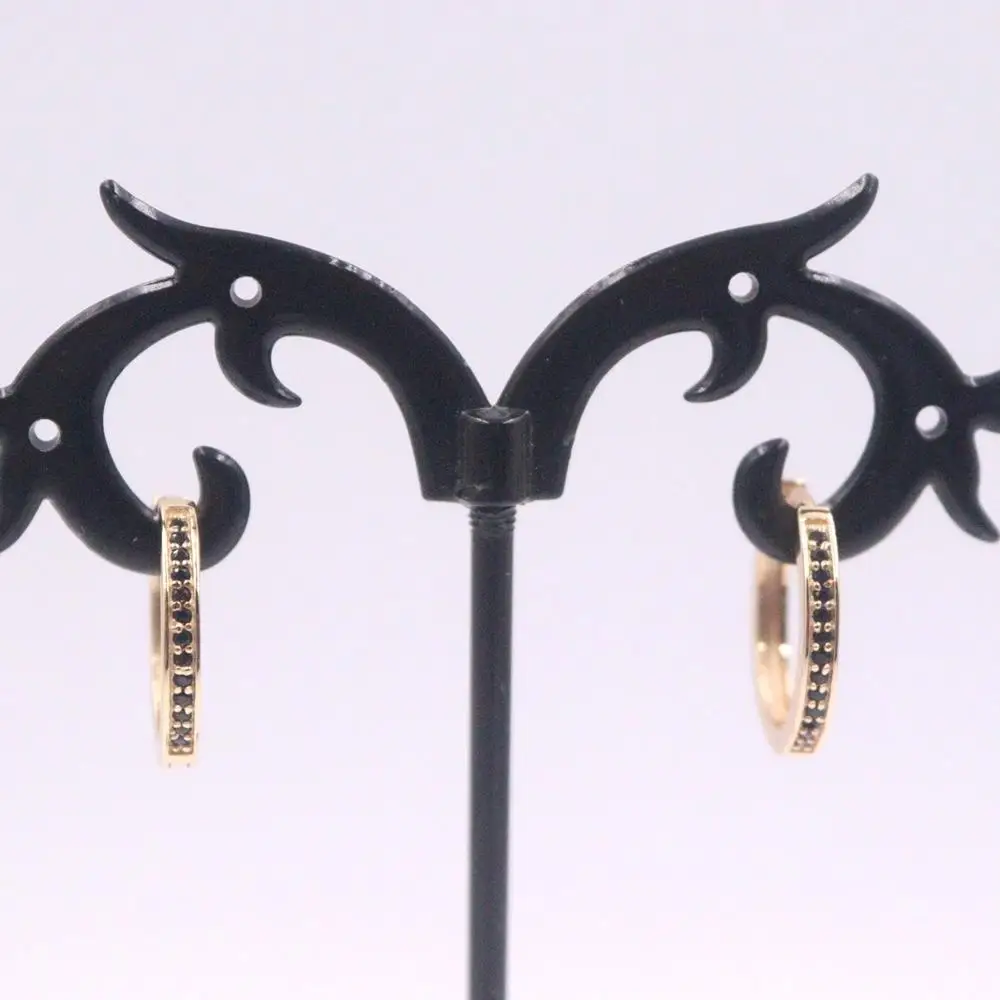 

New Pure 925 Sterling Silver Earriings 17x17x2mm Zircon Inlay Gold Colour Round Ear Hoop For Woman