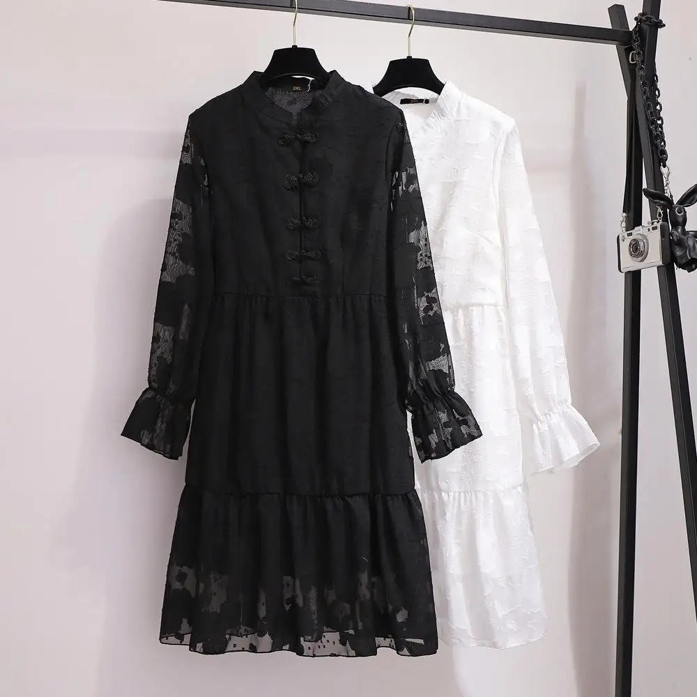 2XL 6XL женское кружевное платье большого размера Осень зима винтажное свободное