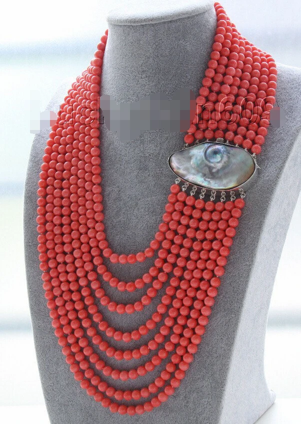 ++++ 150401 J0019 16&quot-23&quot 8row 7mm round pink coral beads necklace free shipping USPS to ISA RUSSIA | Украшения и