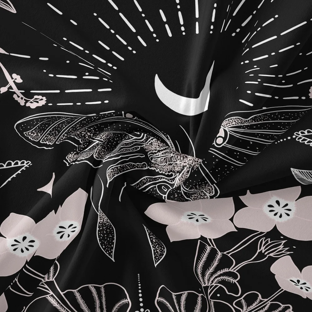 Гобелен с черно-белым принтом Луны бабочки цветов настенный подвесной богемный