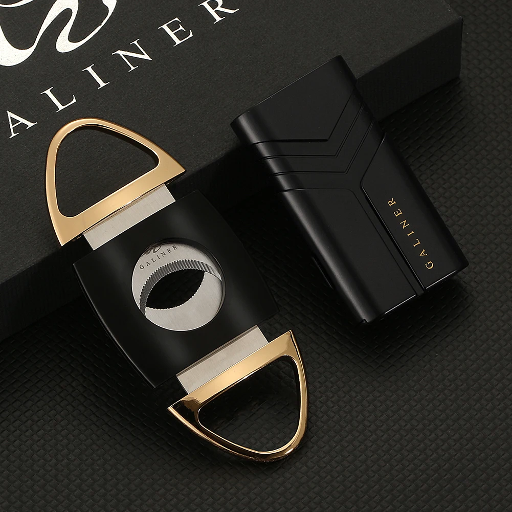GALINER Luxury Windproof Cigar Lighter With Punch Cutter Set Travel Metal Guillotine Cigar Cutter Knife New Torch Lighter Butane
