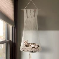 hand woven hanging basket with mat cotton pet nest cat dog hammock thread toy swing bed wall hanging basket pet house