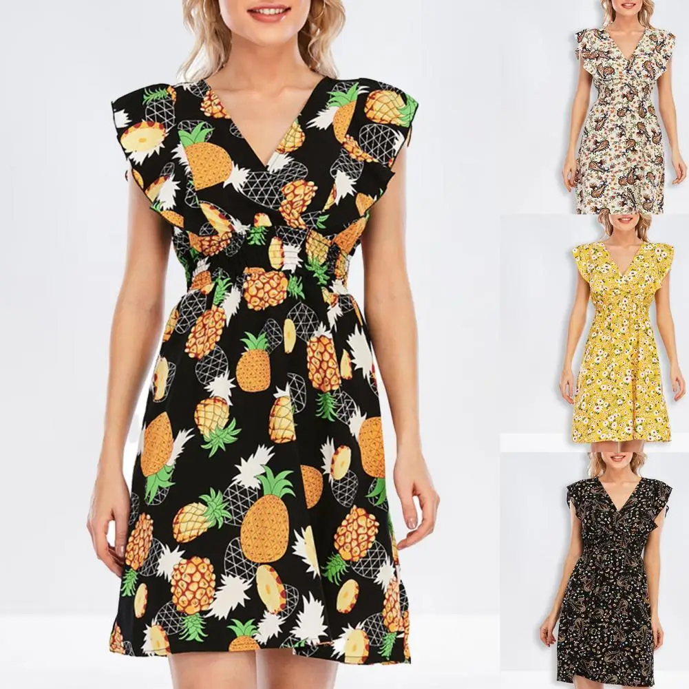 

Женское летнее платье без рукавов с V-образным вырезом