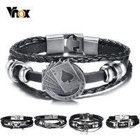 vnox lucky vintage mens leather bracelet playing cards raja vegas charm multilayer braided women pulseira masculina 7 87