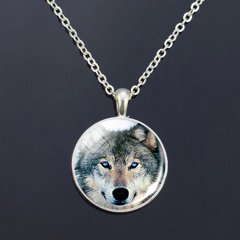 Wolf Glass Pendant Blue Loyalty Necklace Couple Wolves Head Jewelry Animal Birthday Gift | Украшения и аксессуары
