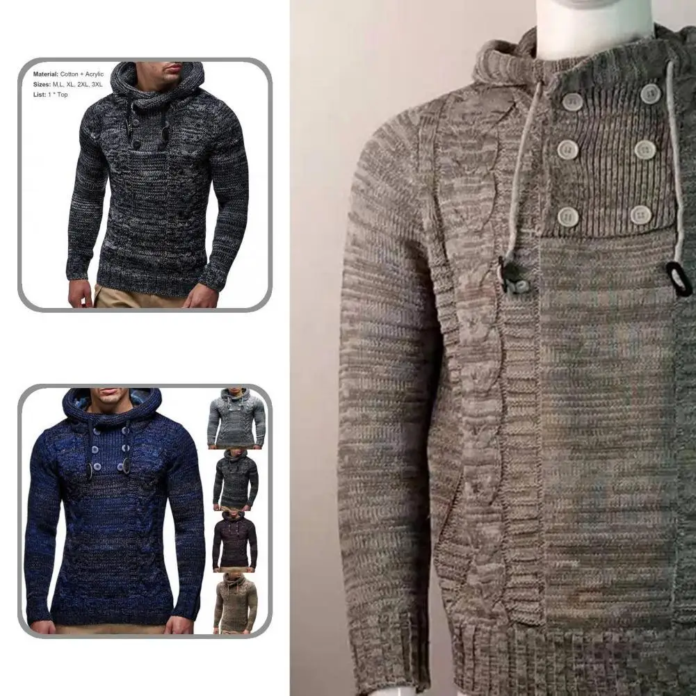

Twisted Autumn Winter Hooded Stretchy Knitted Sweater for Daily Wear