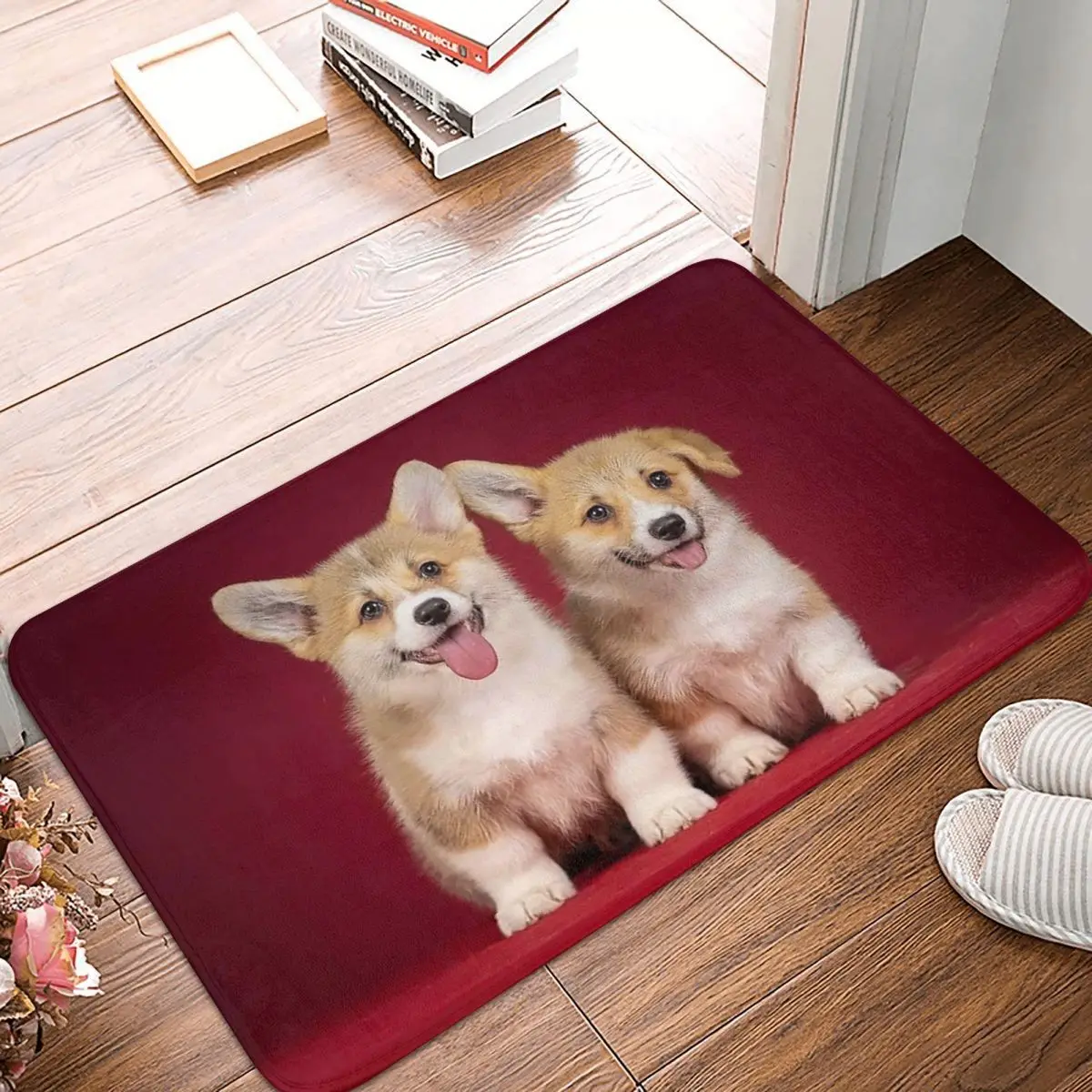 

Коврик для ванной Corgi, современный ковер из полиэстера, для входной двери, балкона, для украшения пары собак, напольный коврик, дверной коври...