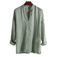 50 dropshippingmen%e2%80%98s blouse solid color breathable stand collar linen shirt for men