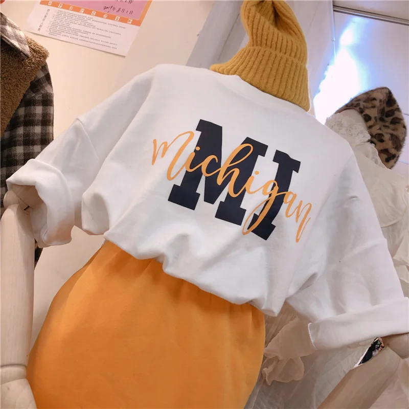 Женская свободная футболка Zuolunouba Повседневная белая с круглым вырезом и