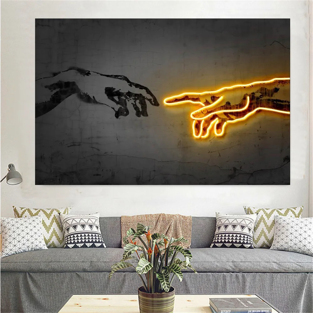 

Nordic Hand of God Wall Art Canvas Posters Prints Neon Light Canvas Painting Decorative Picture Office Living Room Home Decor