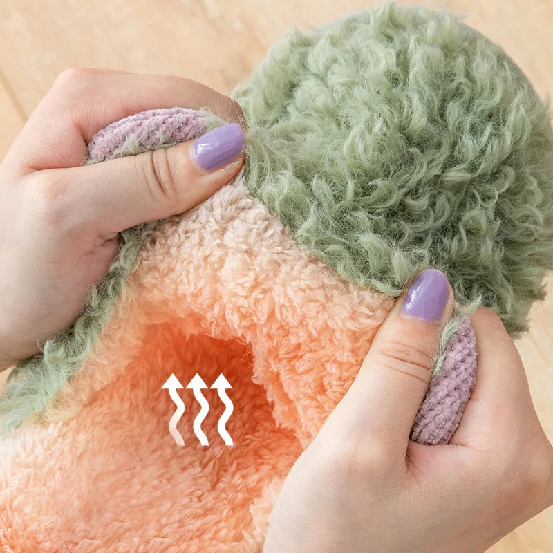 2021 Cute Deer Horns Furry Shoes for Women Men Cartoon Home Slippers Plush Warm Fluffy Slippers Maternity Slippers Flats