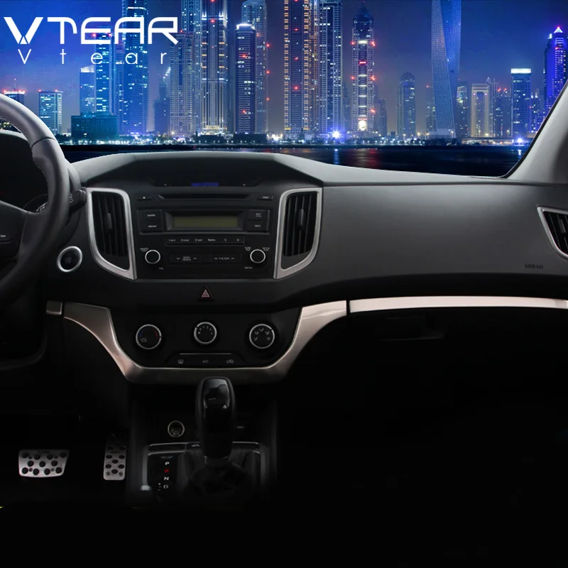 Vtear для hyundai Creta ix25 хендай крета аксессуары для приборной панели автомобиля центральный контроль накладка из нержавеющей стали внутренние молдинги 20172018 ，автотовары