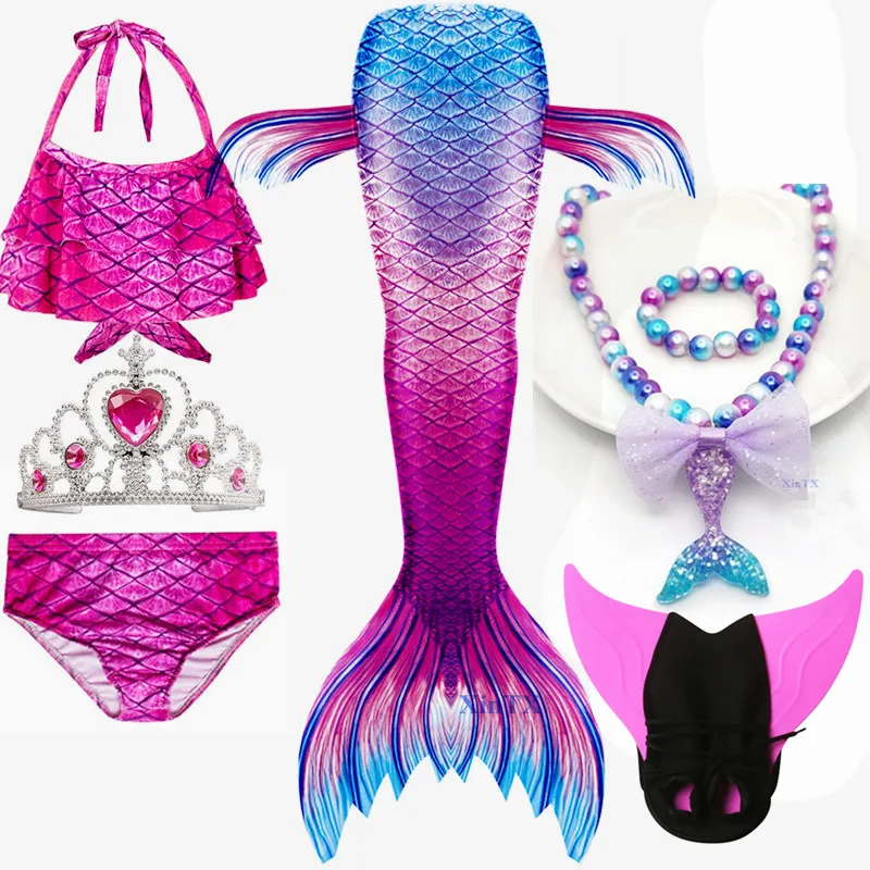 

Girls Summer High-elastic Mermaid Tail Mermaid Costume l With Monofin Flipper Kids Mermaid Dress Fantasy Swimsuit Beach Bikini