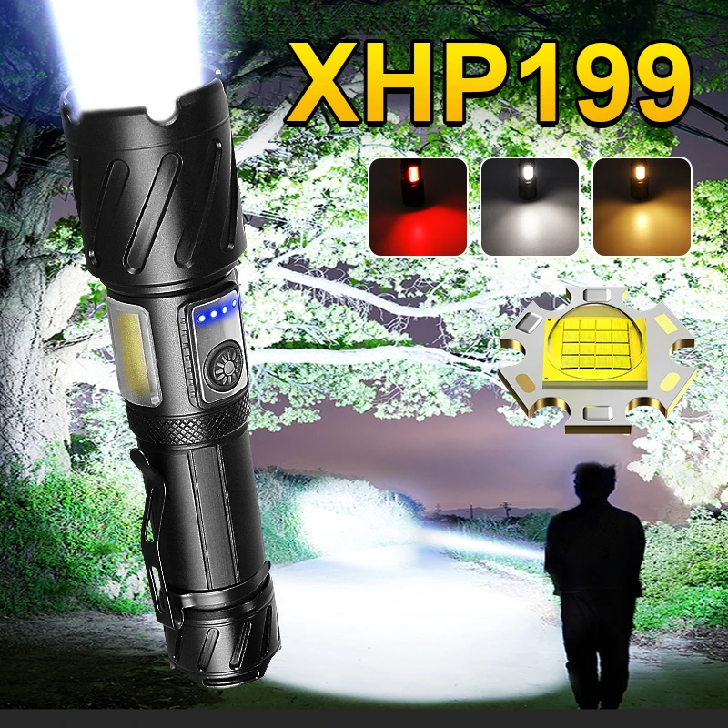 

Best XHP199 High Power Flashlight Led Most Powerful Torch Light Rechargeable Led Flashlight 18650 USB XHP160 XHP90 Hunting Lamps