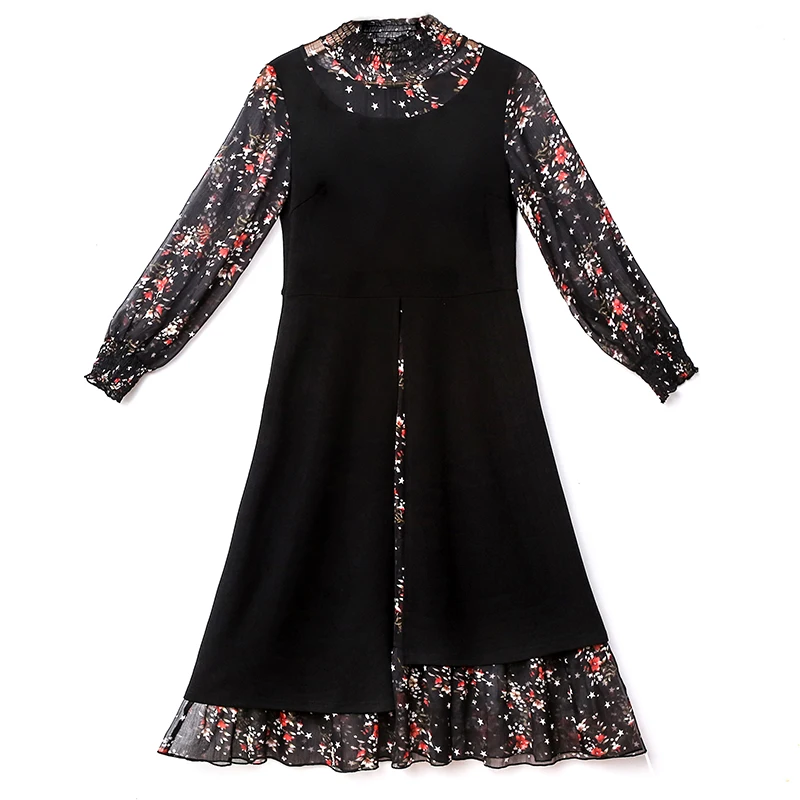 

plus size party oversized woman winter elegant evening ladies dress 2020 spring black floral lace stitch long dress female A5925