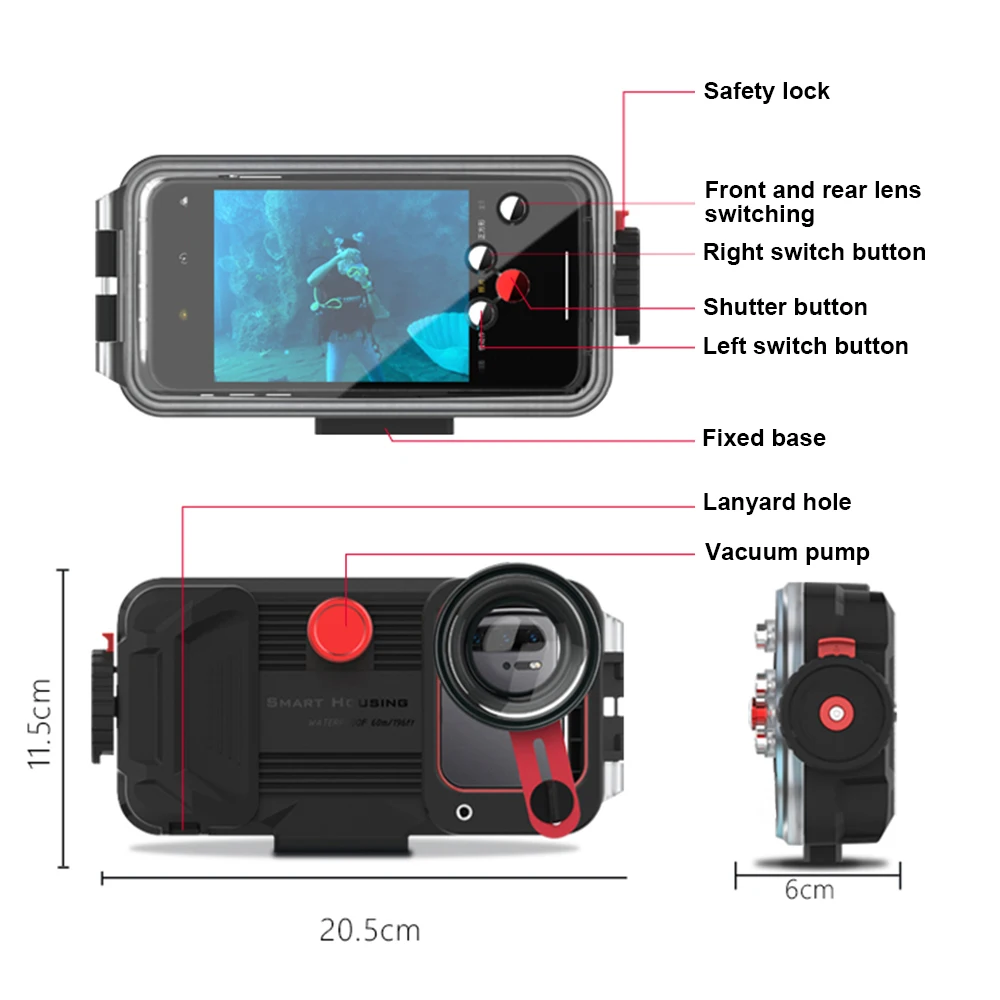 

60M Underwater Phone Case For Huawei 20 30 Pro Waterproof Mobile Phone Housing With HD Lens 1pc
