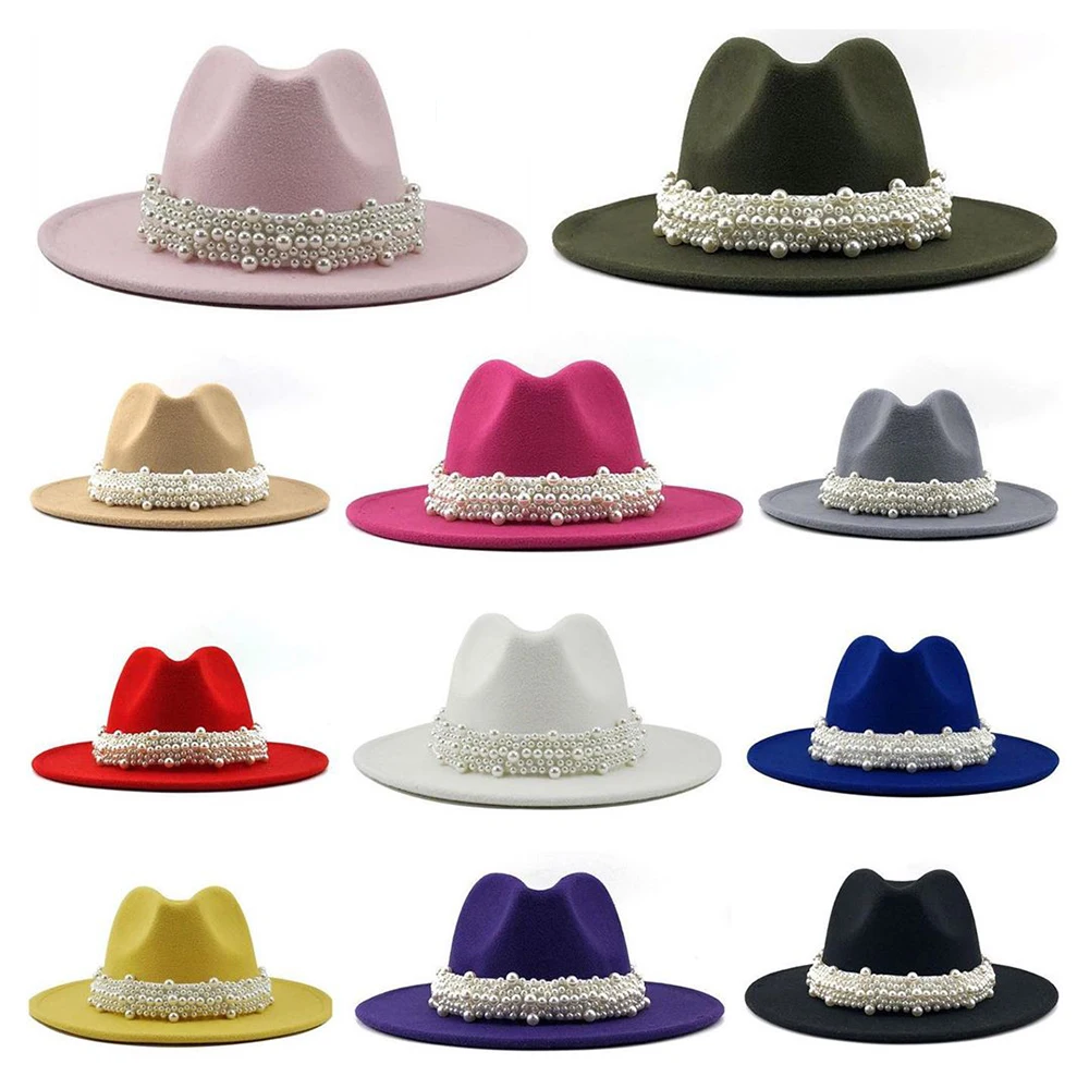 Модные женские шерстяные шляпы-федоры INS с Жемчужной Лентой джентльменские