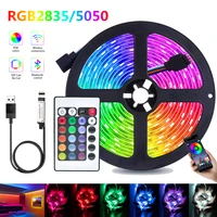 Светодиодная ленсветильник RGB 5050 SMD с диодами, гибкая лампа, лента с Bluetooth и ИК-пультом дистанционного управления, питание от USB, подсветсвети...