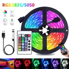 Светодиодная ленсветильник RGB 5050 SMD с диодами, гибкая лампа, лента с Bluetooth и ИК-пультом дистанционного управления, питание от USB, подсветсветильник для телевизора, праздничный Декор