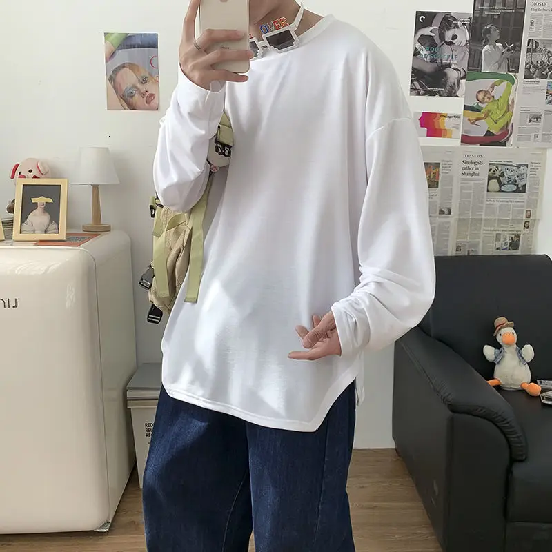 Новинка весна-осень 2021 Популярная свободная однотонная простая футболка с