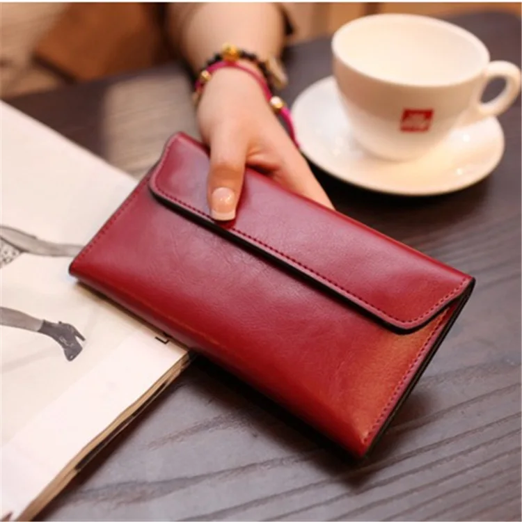 

Genuine Leather Women Wallet Long Magnetic Buckle Female Wallet Women Clutch Bags Cow Leather Coin Purse Credit Card Holder
