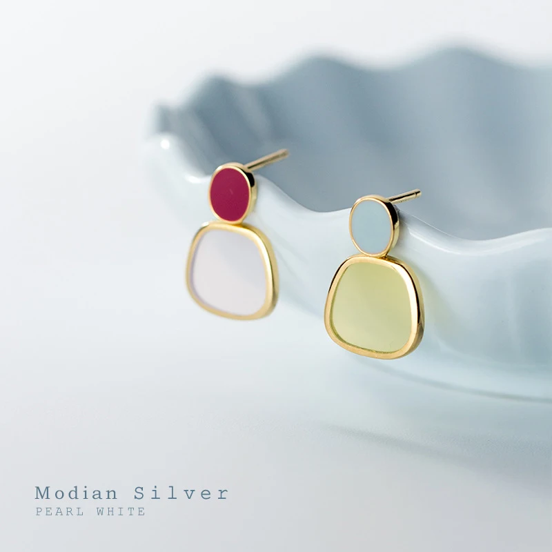

Женские асимметричные серьги Modian, серьги-подвески овальной формы с эмалью, 925 пробы цвета под серебро, хороший подарок для студентов