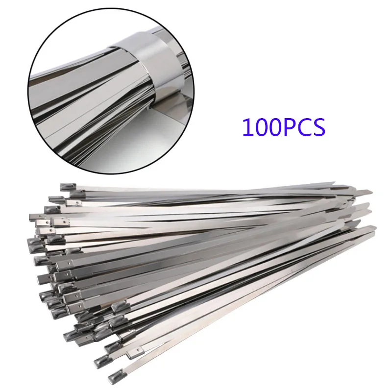 

100PCS 304 Stainless Steel 7.9mm Self-locking Metal Buckle Cable Tie Multi-Purpose Cable Fixing Strapping Binding Strapping Wire