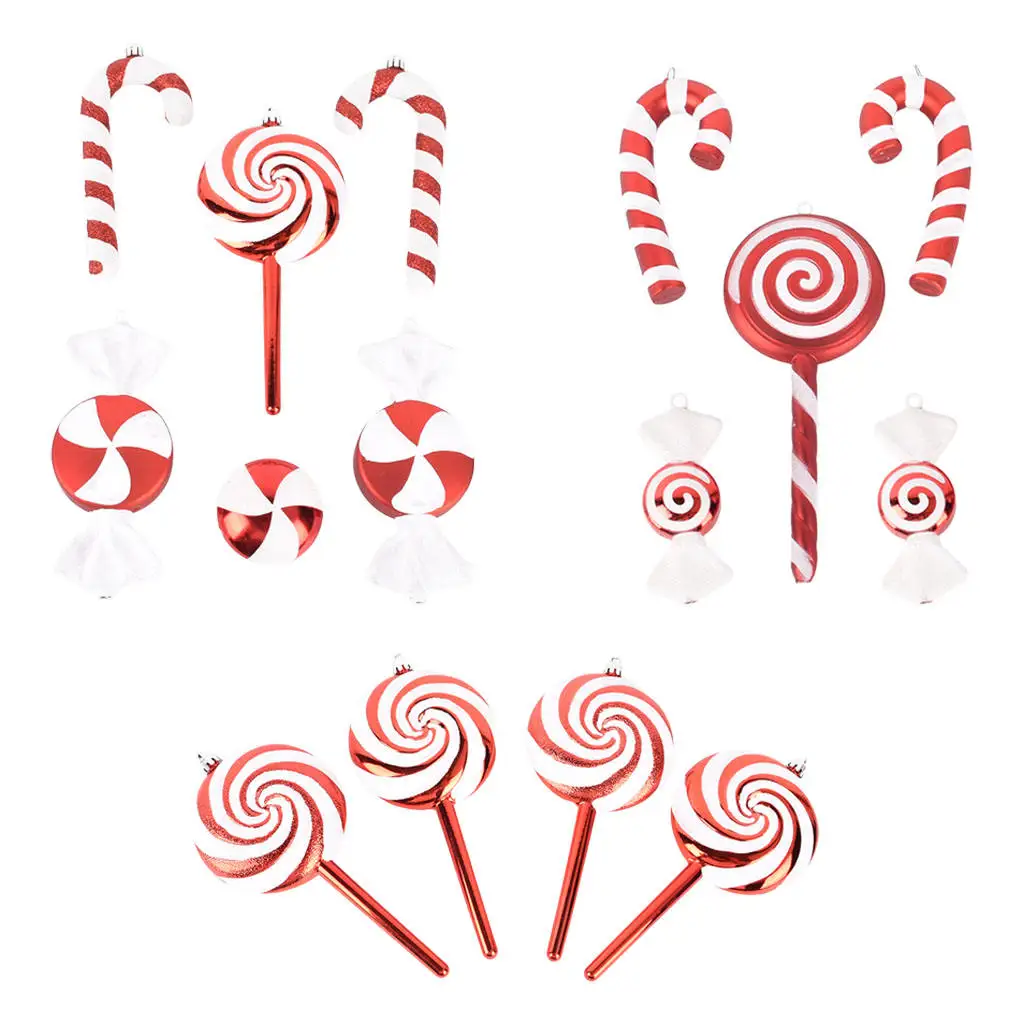 

Red/White Candy Cane PVC Lollipop Tree Hanging Glitter Sweets Pendant for Holiday Party Garden Home Xmas Decor
