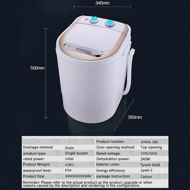 

Washing Machine Semi-automatic Dehydration Machine with Spin Dryer Mini Small Washing Machine Single Tub One Piece CY