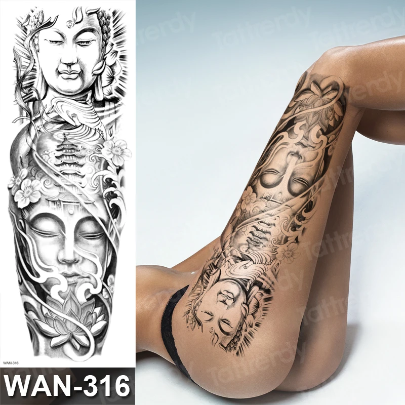 

Временные татуировки наклейки большие бедра боди-арт сексуальные для женщин мужчин полный татуировка на руку рукав черный череп Волк корол...