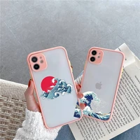 japan waves phone case for iphone 12 11 mini pro xr xs max 7 8 plus x matte transparent pink back cover