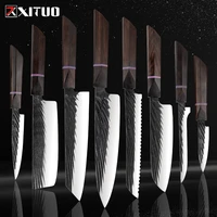 xituo kitchen knives set 1 8pcsset ultra sharp 440c steel chef knife with ebony wood handle meat cleaver slicer cooking tools