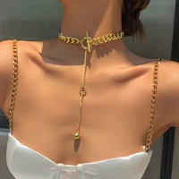 vintage cuban chain necklace for women gold color punk bohemian ot buckle thick chunky chain tassel necklace trendy jewelry gift
