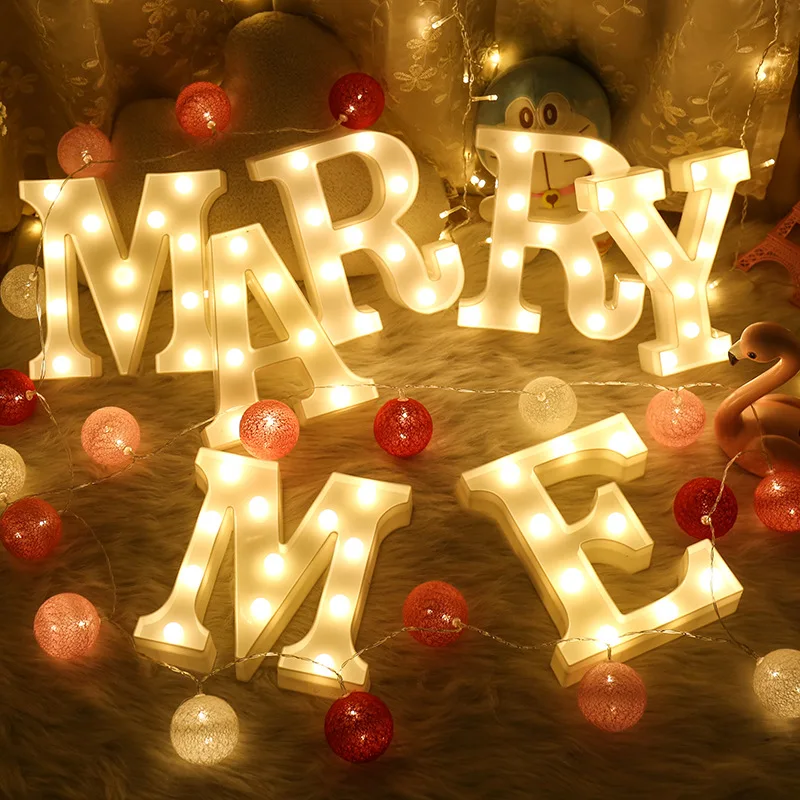 

Marry Me Propose Marriage Customize Letter LED Lights Birthday Christmas Baby Shower Valentine's Day Party Wedding Decoration