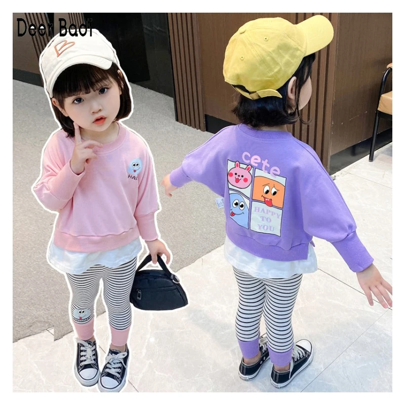 

Cartoon Fashion Printed Outfits Toddler Girl Kids Clothes Long Sleeve T-shirt+pants Outfits Set Set Round Neck Sets Ropa NiÃ±a