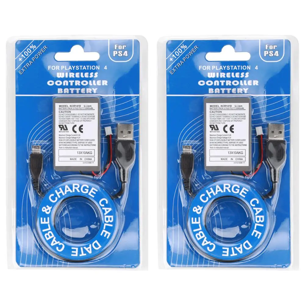 2 шт. аккумуляторные батарейки 2000 мАч и USB-кабель для зарядки Sony PS4 | Электроника