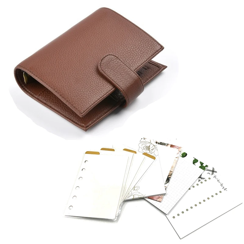 Brown color set Fromthenon натуральная кожа блокнот A7 строгальный Органайзер латунный Биндер мини-ежедневник из воловьей кожи дневник большой карман - Цвет: Brown color set