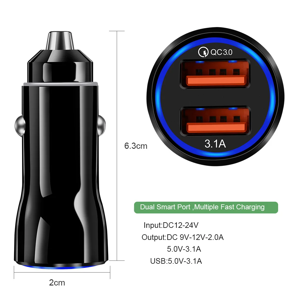 Автомобильное зарядное устройство USB Quick Charge 3 0 для телефона Xiaomi samsung iPhone QC3.0 два