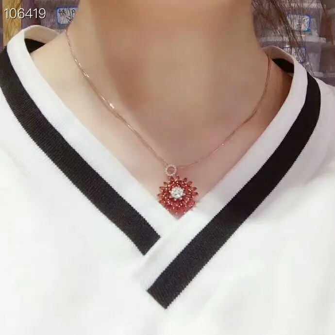 MeiBaPJ натуральный гранатовый камень ожерелье с подвеской в виде цветка 100% Серебро