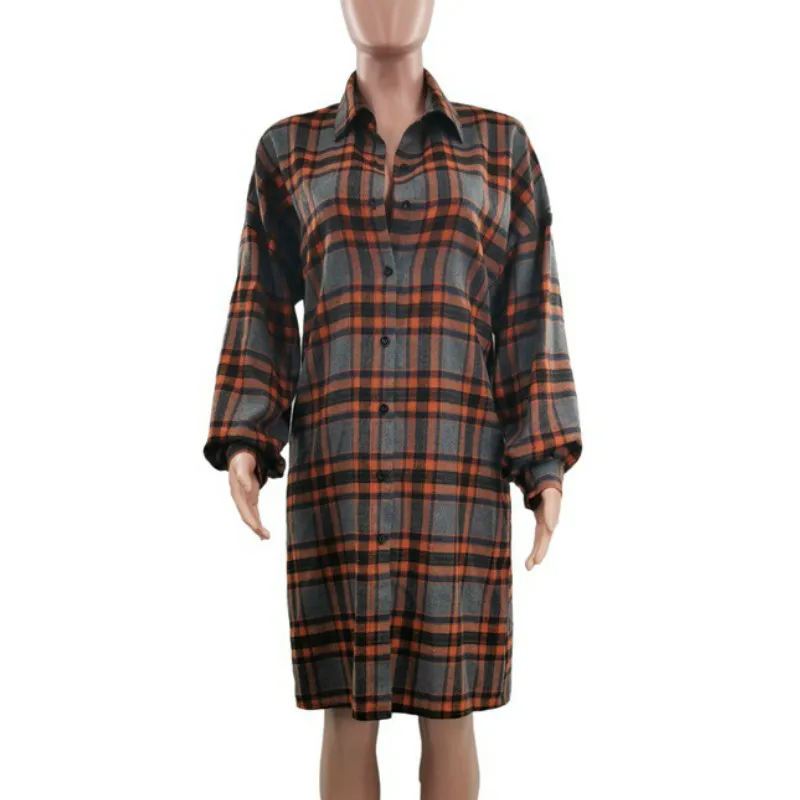 

hirigin Spring Autumn Women Long Sleeve Loose Plaid Jacket 2021 Fashion Ladies Casual Buttoned Pockets Shirt Style Long Coat