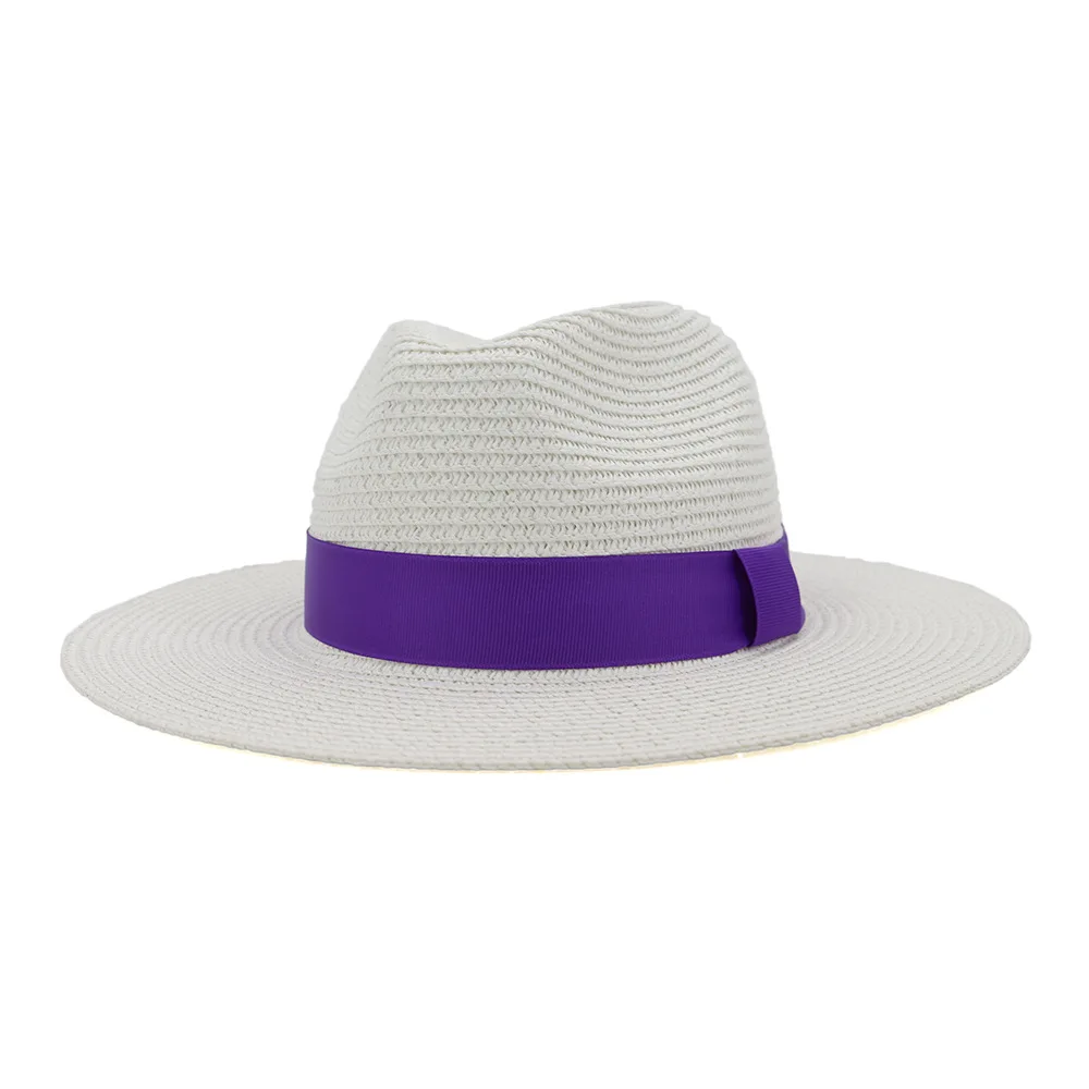 

HanXi New White Straw Hats Women Men Jazz Sun Hat Outdoors On Vacation Sunscreen Will Eaves Beach Hat