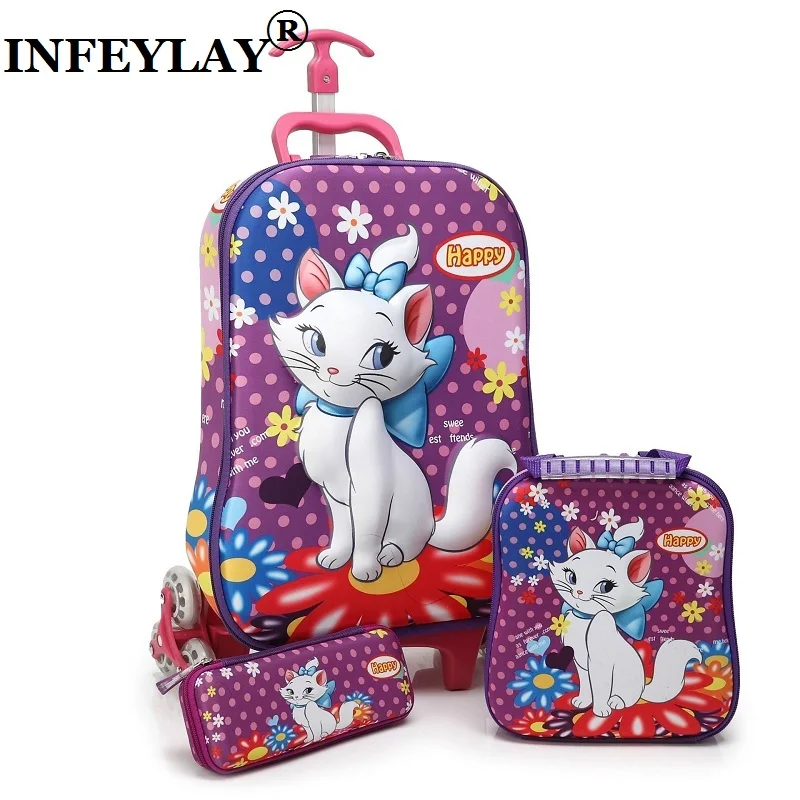 Брендовый 3D чехол на колесиках для школы мальчиков аниме милый кошачий багаж