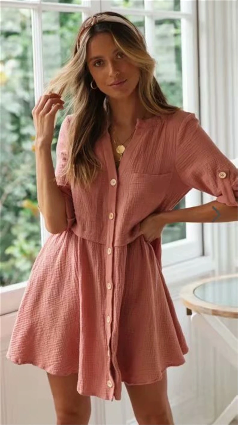 Boho Chic женское пляжное богемное мини-платье с длинным рукавом и v-образным вырезом и двойными карманами