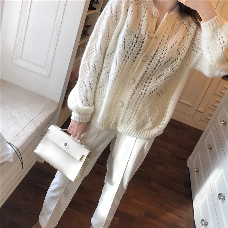 Женский мягкий мохеровый кардиган однобортный однотонный трикотажный свитер с