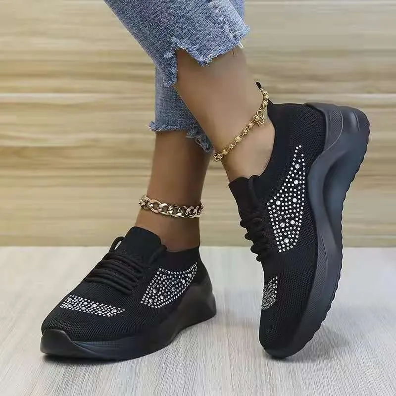 Breathable Shoes Woman Fashion Sneakers 2021 New Stretch Fabric Low (1cm-3cm) Lace-up Platform Sneakers Casual Women Shoes