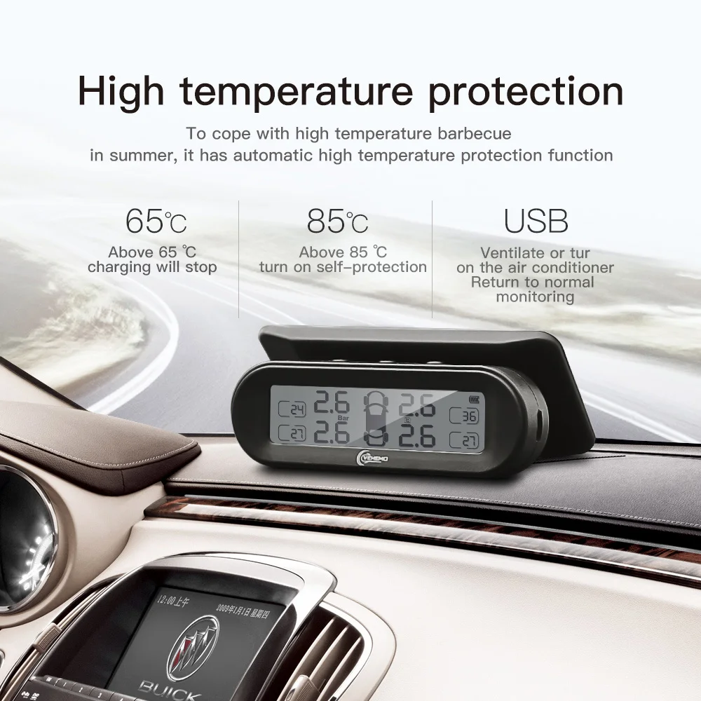 Vehemo Wireless TPMS Tire Pressure External Sensor Real Time Display LCD Solar Power Gauge Tyre Anti Explosion Pressure|Датчик давления